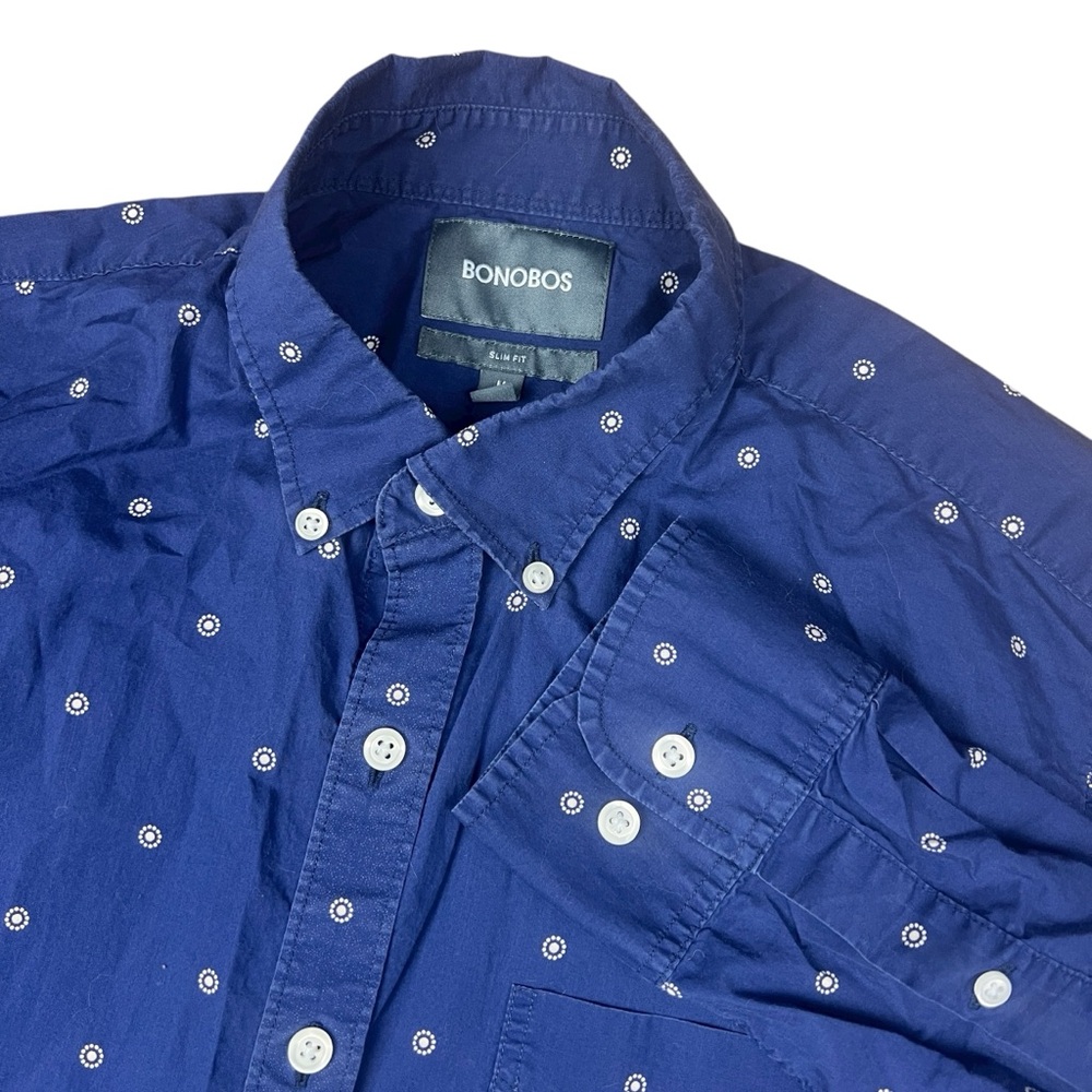 Bonobos Shirt Mens Medium Short Slim Fit Blue‎ Pattern Button Up 100% Cotton